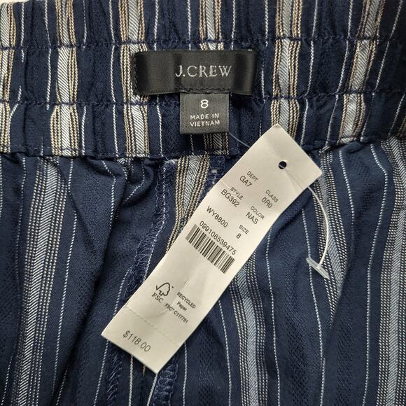 J. Crew Pull On Cotton Blend Pants Stripe Navy Blue High Rise Straight Medium 8 - Picture 5 of 6